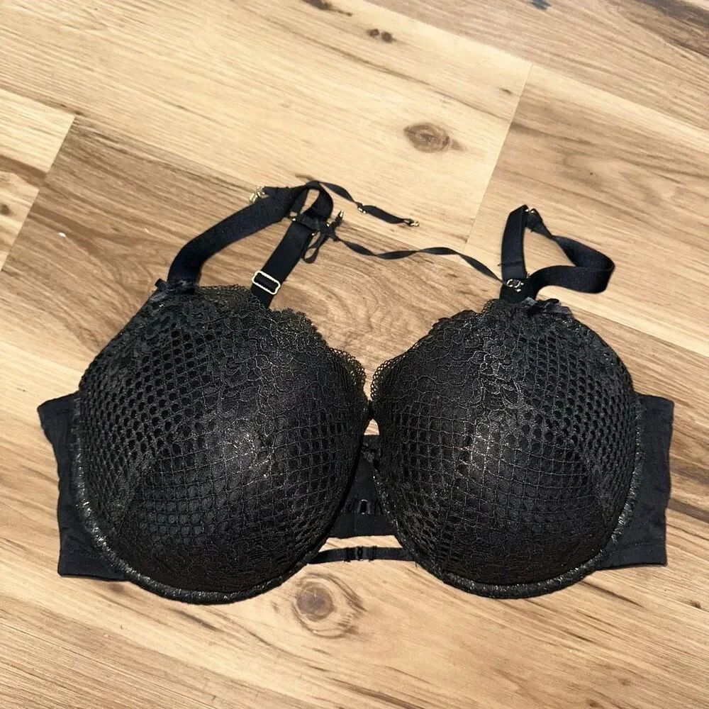 Cacique 42F black Lacy boost balconette full figure bra